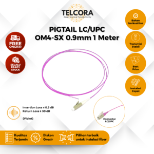 TELCORA Fiber Pigtail LC/UPC 0.9mm OM4-SX 1 Meter G657A1 Violet Kabel FO Pigtail LC UPC 1M (Per Pcs)