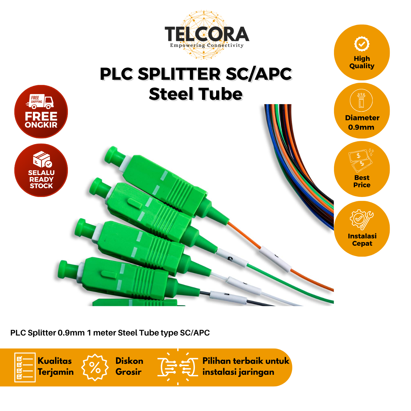 TELCORA Fiber Optic PLC Splitter 1X4 Steel Tube SC/APC 1:4 SM Singlemode 0.9mm 1 Meter - FTTH - Gambar 4