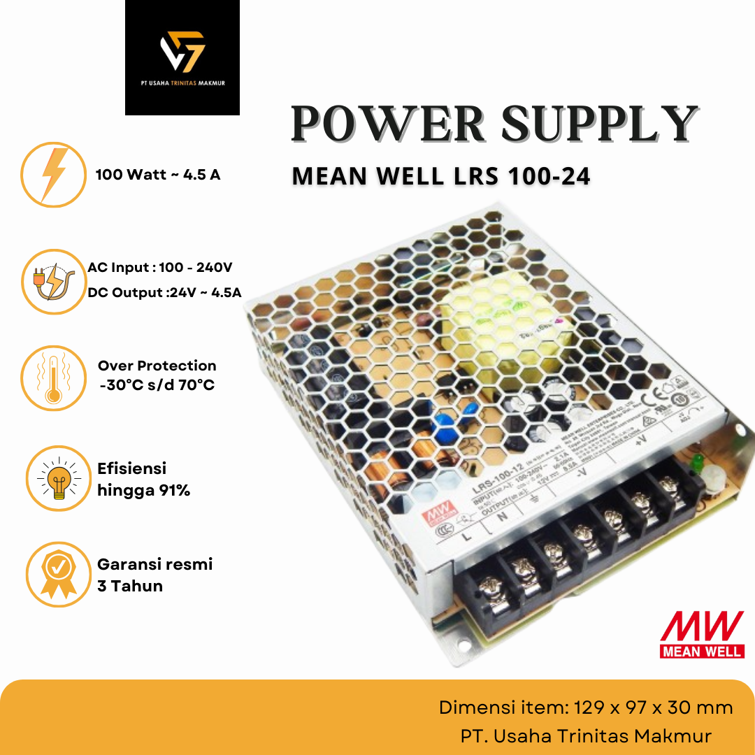 MEAN WELL LRS 100-24 Power Supply 100W 24V 4.5A Trafo Adaptor Switching PSU SMPS [Garansi 3 tahun]