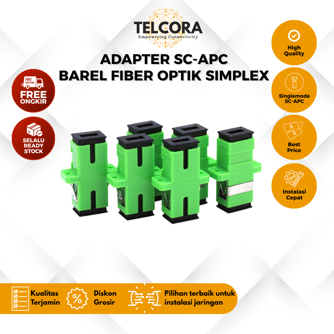TELCORA Adapter SC-APC Fiber Optic Connector | Barel Fiber Optik SC-APC Hijau (1Pack 50pcs)